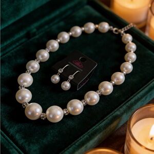 Elegant Faux Pearl Necklace and Earring Set